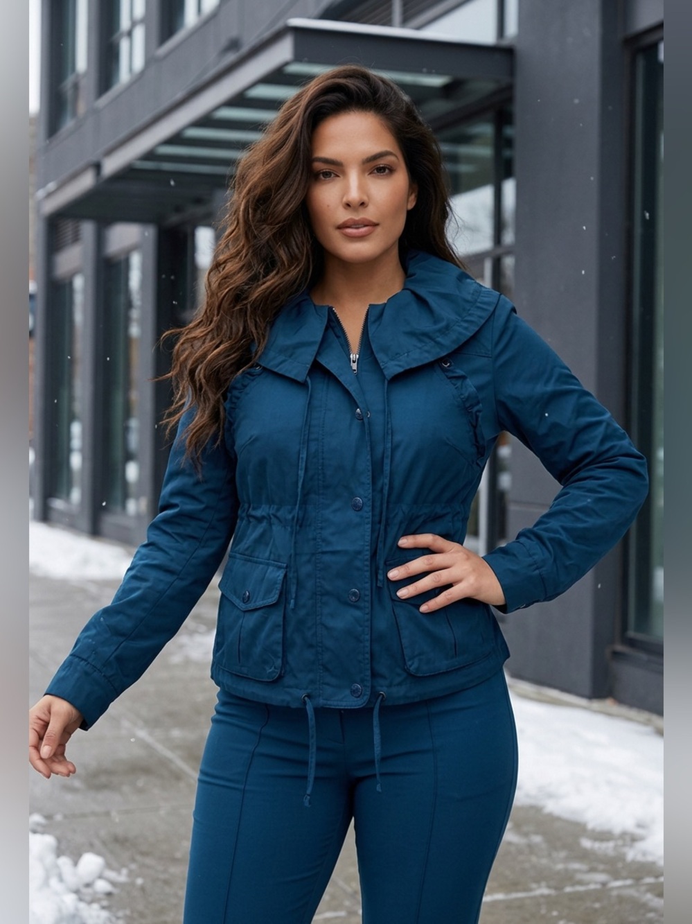 Juicy Couture Ladies Trench Coat Short Utility Jacket Zip Navy Blue Size M NWOT